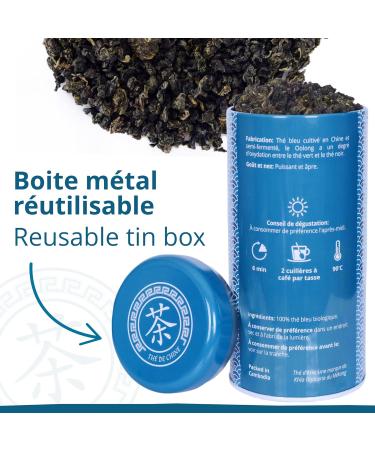 KHLA Blue Tea Oolong Bio - 90g Metal Box | Organic Slimming Herbal Tea from China | Weight Loss Diet | Bulk Dried Leaves - Buy Online on GoSupps.com