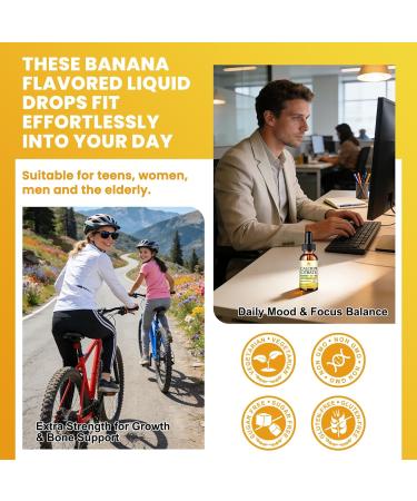 Calcium Citrate 1200mg Liquid Supplement with Vitamin D3 for Women & Men - Calcium Magnesium Zinc D3 K2 Supplement for Bone Teeth Immune Support - Sugar Free Vegan Banana Flavor - 1 Fl Oz (2 Pack) - Buy Online on GoSupps.com