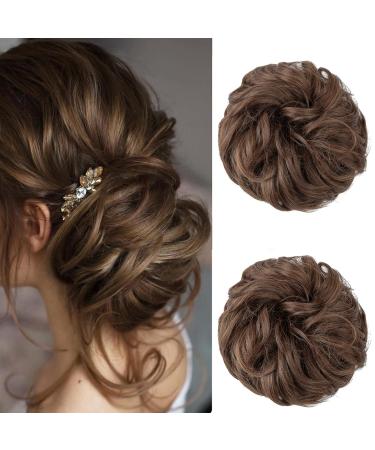 JJStar 2 piece of hair part with rubber band dutt hair part lured hair tie with hair updos hair extension messy bun hair parts for women girls horseplay light brown