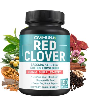 CIVIMUNA Red Clover Extract Capsules with Red Clover Cascara Sagrada Bark Coleus Forskohlii - 150 Capsules for 5 Months Supply