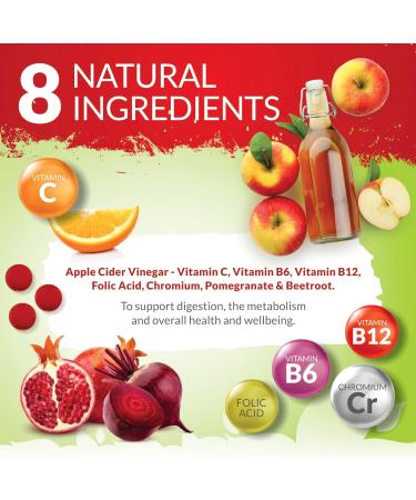 High Strength Apple Cider Vinegar Gummy 1000mg with The Mother - 90 Vegan Gummies - Vitamin C, B12, B6, Folic Acid - Pomegranate & Beetroot Complex - Buy Online on GoSupps.com