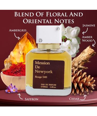 Mession de New York Rouge 540 Eau De Parfum for Men and Women - Saffron & jasmine as top notes - Base of Cedar & Fir Resin - Fragrance Choice for Daily Wear - Elegant 100ml Bottle with Suede Pouch - Buy Online on GoSupps.com