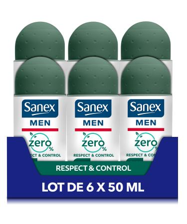 SANEX - 0% Men Respect & Control Roll-on Deodorant - Men's Deodorant - 24-hour effectiveness - Alcohol-free Aluminum-free - Pack of 6 Roll-Ons of 50mL