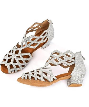 WUAILIM Women's Rhinestone Ballroom Dance Shoes - Latin Salsa Bachata Practice Performance Dancer Shoes 6 - Glitter Silver 1.5 Inch Heels - Buy Online on GoSupps.com