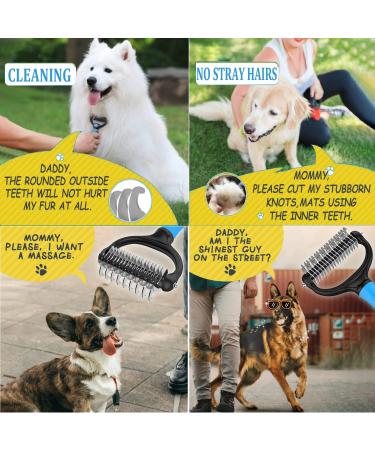 Dematting Comb Pet Grooming Tool Set Dedicated Pet Grooming Rake and Brushes Double Sided Deshedding Supplies Gently Safe Removes Knots Tangled Hair Undercoat Mats for Small Medium Large Long and Thick Haired Dog Cat Rabbit Horse with Steel Comb(Navy blue - Buy Online on GoSupps.com