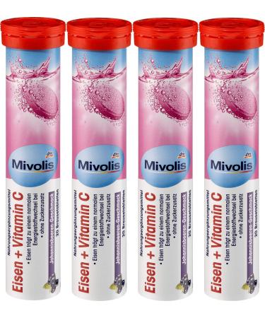 Mivolis Iron + Vitamin C effervescent Tablets - Dietary Supplements 4 Packs x 20 pcs | Germany