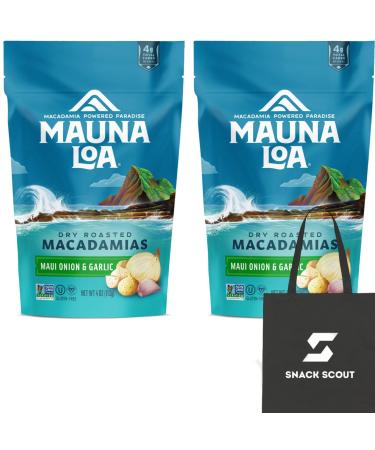 Mauna Loa Maui Onion & Garlic Macadamias Gluten-Free Keto Friendly 4 oz. (Bag of 2) Bundle With a Snack Scout Lunch Bag
