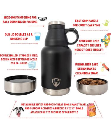 RUFF PUPS 32oz Stainless Steel Dog Water Bottle with Attached Bowls - Vacuum Insulated, Leak Proof for Travel & Outdoor Activities - Buy Online on GoSupps.com