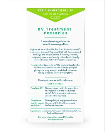 Balance Activ Pessaries for Bacterial Vaginosis Relief | Natural Treatment for Odour & Discomfort | 1 Pack, 7 Count - Buy Online on GoSupps.com