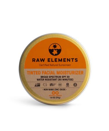 Raw Elements Tinted Facial Moisturizer All-Natural Sunscreen | Non-Nano Zinc Oxide  95% Organic  Water Resistant  Reef Safe  Non-GMO  Cruelty-Free  SPF 30+  Reusable Tin  Reef-Safe  1.8oz (1-Pack) 1.8 Ounce (Pack of 1)
