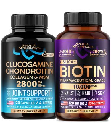 NUTRAHARMONY Glucosamine Chondroitin Capsules & Biotin with Silicon Softgels