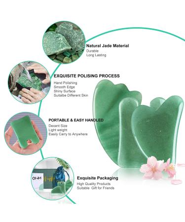 Gua Sha Massage Tools Set - Aventurine Natural Stone Guasha Board for Face and Body - Facial Massager for SPA and Trigger Point Treatment - Pack of 3 Green - Buy Online on GoSupps.com