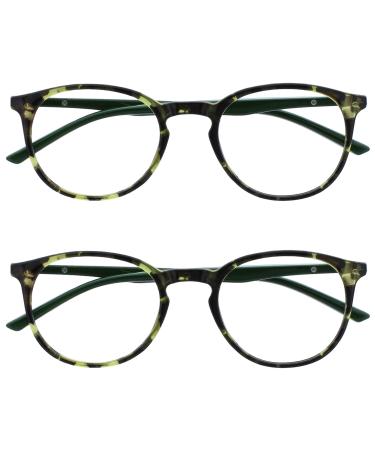 Opulize met reading glasses 2 Pack slim round frame spring hinges scratch-resistant green tortoise solid bracket men women rr60-6 +1.00 dioptria green tortoise front with moss-green arms - Buy Online on GoSupps.com