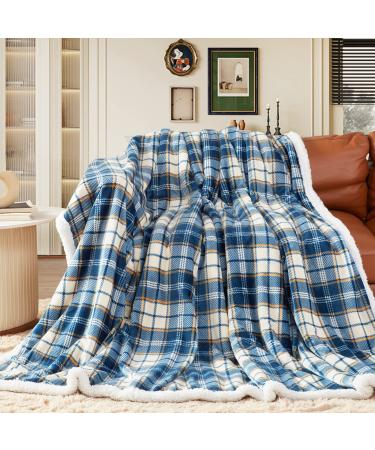 inhand Sherpa Throw Blanket Plaid Warm Cozy Soft Throw Blankets for Couch Bed Sofa Reversible Fluffy Plush Flannel Fleece Blankets and Throws for Adults Women Men(Navy Blue 60 x 80 ) Navy Blue 60 x 80 