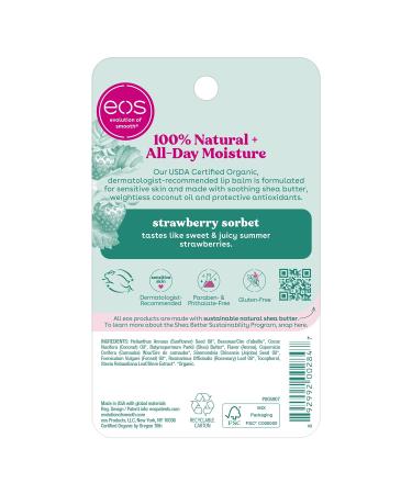 EOS 100% Natural & Organic Lip Balm- Strawberry Sorbet 0.25 oz (Pack of 2) | Dermatologist Recommended, All-Day Moisture, Sensitive Skin Care - Buy Online on GoSupps.com
