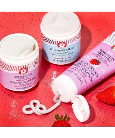 First Aid Beauty KP Bump Eraser Body Scrub - 10% AHA Exfoliating Skin Cleanser for Keratosis Pilaris Strawberry Scent 2 oz - International Shipping Available - Buy Online on GoSupps.com