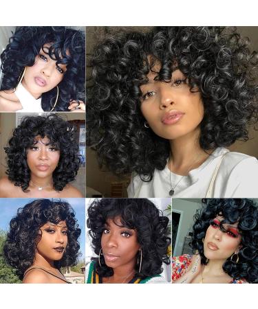 KEAT Short Curly Kinky Wig with Bangs for Black Women - Black Big Afro Wigs for African American - Natural Synthetic Soft Wigs for Daily Party (K001BK) - Buy Online on GoSupps.com
