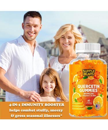Supplebears Quercetin with Bromelain Gummies - Immune Support Booster with Vitamin C, Zinc, and D3 - 60 Count - Made in USA - Buy Online on GoSupps.com