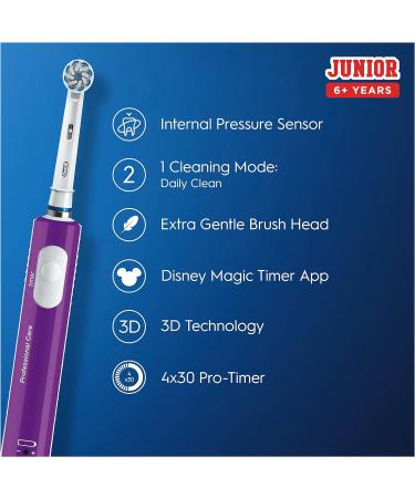 Oral-B Kids Electric Toothbrush | Kid-Friendly Sensitive Mode | Christmas Gift for Junior Kids Ages 6+ | Purple | 1 Toothbrush Head | 2 Pin UK Plug | 1 Count - Buy Online on GoSupps.com