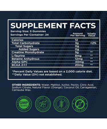 Buy Creatine Monohydrate Gummies 5000mg - Sugar-Free Gluten-Free with L-Taurine Betaine & BCAA - Ideal for Men & Women | International Shipping - Buy Online on GoSupps.com