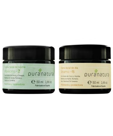 Puranatura Pack of 2 x 50 ml face cream for day and night nourishing antiage organic cream moisturizing and hydrating vegan natural organic creams