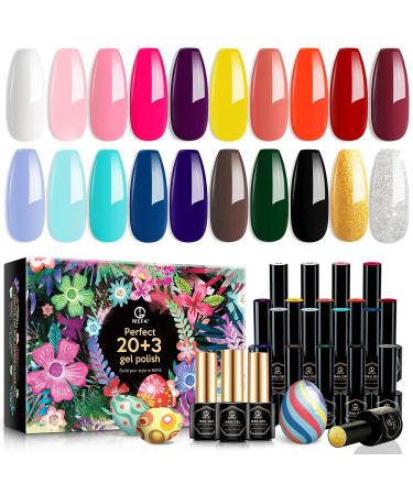 MEFA 23 Pcs Gel Nail Polish Set, Nail Gel Kit Spring with Glossy & Matte Top and Base Coat, Black Glitter White Pink Blue Collection with Classic Colors All Seasons Gift for Starter Manicure Nail Art Salon F-Love Letters