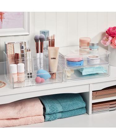 STORi Chloe Clear Makeup Holder + Double Drawer Organizer | Organize Cosmetics | Made in USA - Buy Online on GoSupps.com