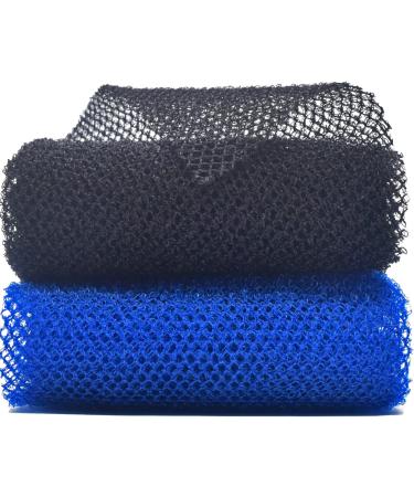 2 Piece African Exfoliating Net for Body, African Net Sponge, African Wash Net, African Shower Net, African Bath Sponge Scrubbing Rag Net Exfoliation, African Body Scrubber (Black,Blue)