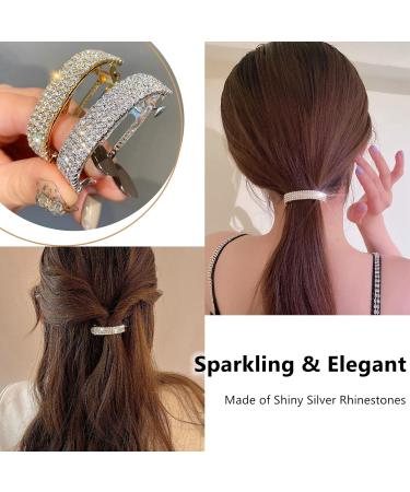 Sparkly Crystal Hair Clips Barrettes for Women - Diamante Hair Accessories for Everyday & Formal Wear - Silver Prom Hairpins & Ponytail Holder - Ideal Birthday Gift - Buy Online on GoSupps.com