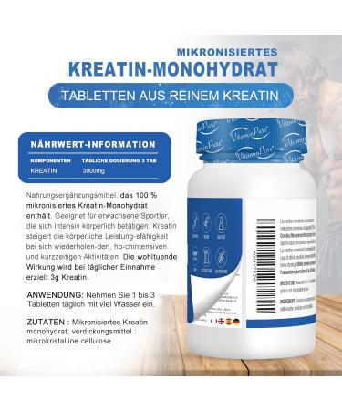Vitaminpure Creatine Monohydrate 3000mg - 250 Pure Creatine Capsules for Strength Endurance & Relaxation - Pre Workout Supplement - Buy Online on GoSupps.com