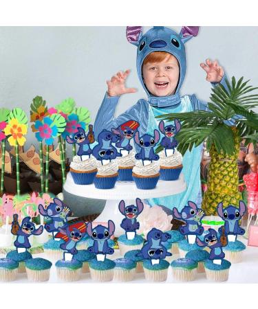 NIAYOU 24 Pcs Blue Cupcake Toppers- Blue Stitch Themed Cake Decorations Cartoon Happy Birthday Cupcake Toppers for Boys Girls Kids Birthday Party Supplies - Buy Online on GoSupps.com