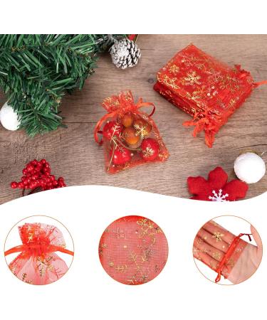 100 Pack Red Organza Gift Bags for Christmas - 7x9cm Snowflake Design with Cord - Ideal for Festive Packaging - Buy Online on GoSupps.com