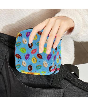 Stylish Menstruation Pad Bag with Zipper - Colorful Blue Donut Design for Women & Girls | Tampons & Napkin Storage - Buy Online on GoSupps.com