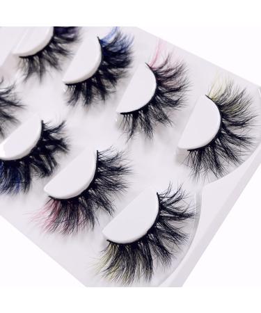 Colored Eyelashes Mink Wispy Lashes Fluffy Natural 5D Cat Eye Lashes Pack 4 Colors Mixed Cosplay False Eyelashes for Daily Party HeyAlice 4 Colors_Yellow and Others