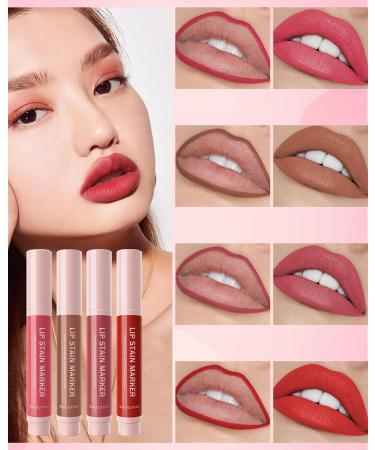 Lip Stain Marker Pen Set-4Pcs Hydrating Lip Stain Liquid Lip Liner Pencil Kit Matte Color Look Longlasting Waterproof Smudgeproof Natural Finish Precise Chisel Tip Smooth Makeup Gift for Women 4pcs# - Buy Online on GoSupps.com