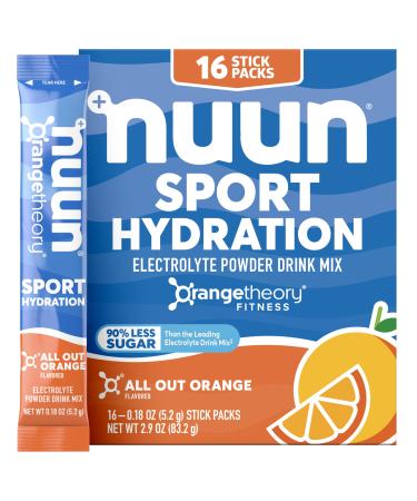 Nuun Sport Electrolyte Powder Packets with Magnesium Calcium Potassium Chloride and Sodium Hydration Packets for On-The-Go All Out Orange Flavor Gluten Free & Vegan 16 Single Servings Packets All Out Orange 1 Pound