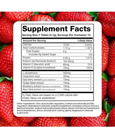 PLIX Glowy Skin 500mg Glutathione Supplement with Hyaluronic Acid Vitamin C E & Berries | 60 Effervescent Tablets Strawberry Flavor 60 Tablets (Pack of 4) - Buy Online on GoSupps.com