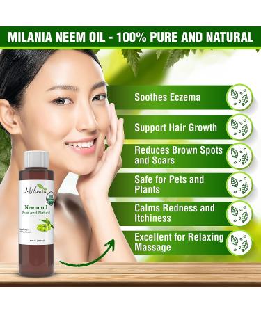 Milania Premium Organic Neem Oil 8 oz. - 100% Pure Cold Pressed Virgin Unrefined Grade A - Excellent Quality - Buy Online on GoSupps.com