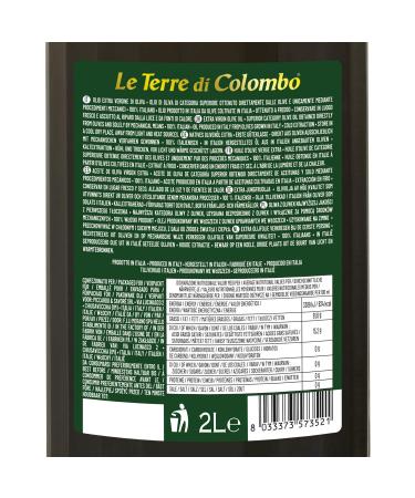 Le Terre di Colombo 100% Italian Extra Virgin Olive Oil - 2L Ribbed Bottle with Mechanical Closure | Premium Quality for International Shipping - Buy Online on GoSupps.com