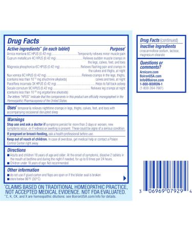 Boiron Arnicare Leg Cramps PM for Nighttime Relief from Cramping and Stiffness in Feet or Calves - 120 Tablets - Buy Online on GoSupps.com