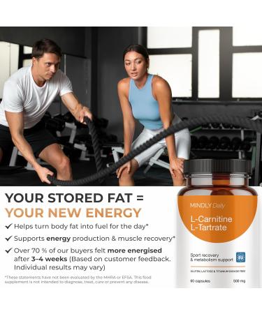Mindly Daily L-Carnitine L-Tartrate 500 mg - 60 Vegan Capsules - Amino Acid Supplement - Gluten Lactose & Titanium Dioxide Free - Buy Online on GoSupps.com