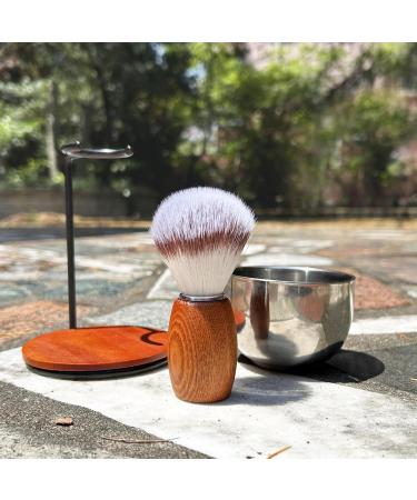 Premium Shaving Brush Set for Men - 3pcs Wooden Handle with Stand & Steel Bowl | Perfect Gift for Grooming - Buy Online on GoSupps.com