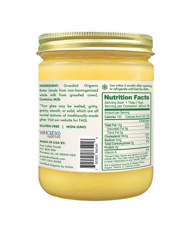 Pure Indian Foods Organic Grassfed Original Ghee 14 oz - Pasture Raised, Gluten-Free, Non-GMO, Paleo & Keto-Friendly Cooking Fat - Clarified Butter (16 fl oz) - Buy Online on GoSupps.com