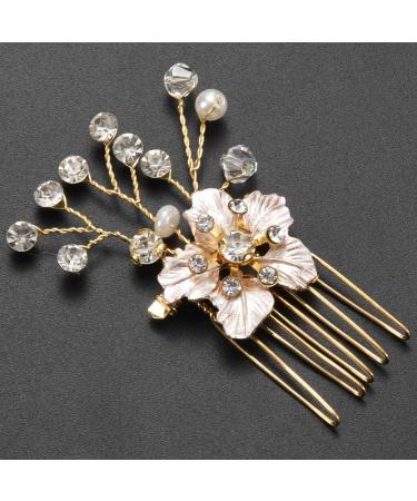 Tlily Hair Jewelry Gold Women Crystal Comb Bride Hair Accessories Handmade Wedding Flower Hair Comb Headdress - Buy Online on GoSupps.com
