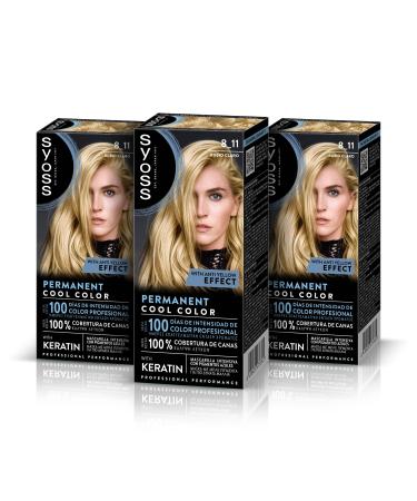 Syoss Syoss 8-11 Powder Blonde: Permanent Keratin Hair Dye Anti-Yellow Effect 100% Grey Coverage and Up to 100 Days of Colour Pack of 3