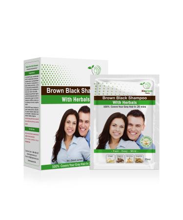 Biogreen Roots Shampoo 5 Pouches - Brown Black Hair Color Shampoo with herbals for Men and Women - New & Improved Formula - All Hair Types -with Herbals Ingredients Brown Black Hair Shampoo - 5 Pouches with 5 pair of gloves.