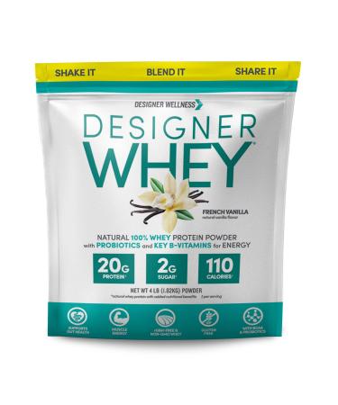 Designer Wellness Designer Whey Natural 100% Whey Protein Powder with Probiotics, Fiber, and Key B-Vitamins for Energy, Gluten-free, Non-GMO, French Vanilla ,4 lb French Vanilla 4 Pound (Pack of 1)