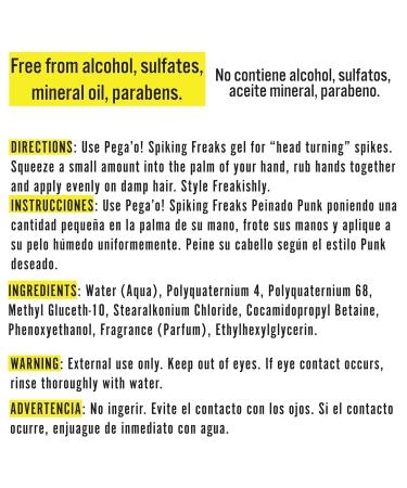 PEGA O! Spiking Freaks Gel - Level 4 Hold Alcohol-Free 6oz - Perfect Hair Gel for All-Day Spikes - Buy Online on GoSupps.com