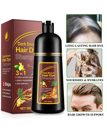 Dark Brown Hair Dye Shampoo 3 in 1 for Gray Hair - 500ML Instant Color for Men & Women | Long Lasting Results - Buy Online on GoSupps.com