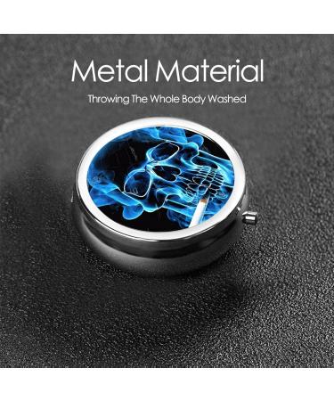 Blue Skull Printed Mini Round Pill Box | 3 Compartment Medicine Organizer | Portable Travel Pill Case for Home & Office - Buy Online on GoSupps.com